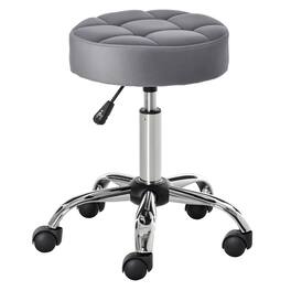 Homcom - Round Rolling Stool with Height Adjustable Lift, Vanity Chair with Luxury Style Upholstery, Office Chair - Gray