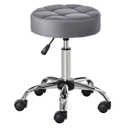 Front. Homcom - Round Rolling Stool with Height Adjustable Lift, Vanity Chair with Luxury Style Upholstery, Office Chair - Grey.
