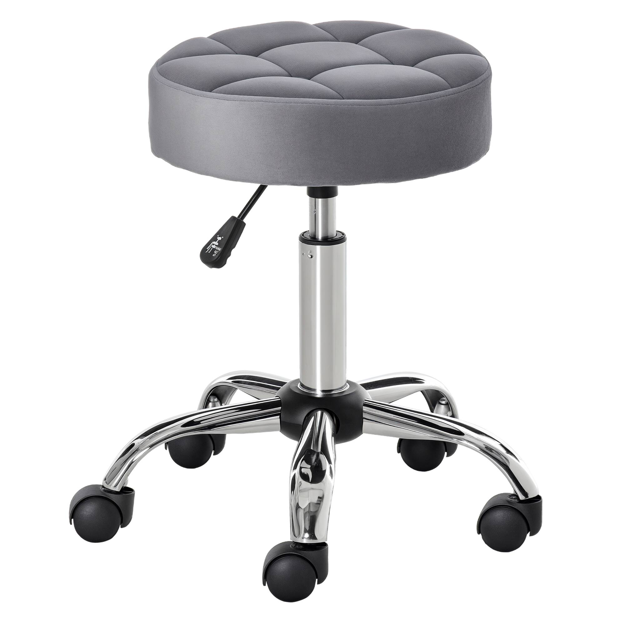 Front. Homcom - Round Rolling Stool with Height Adjustable Lift, Vanity Chair with Luxury Style Upholstery, Office Chair - Grey.