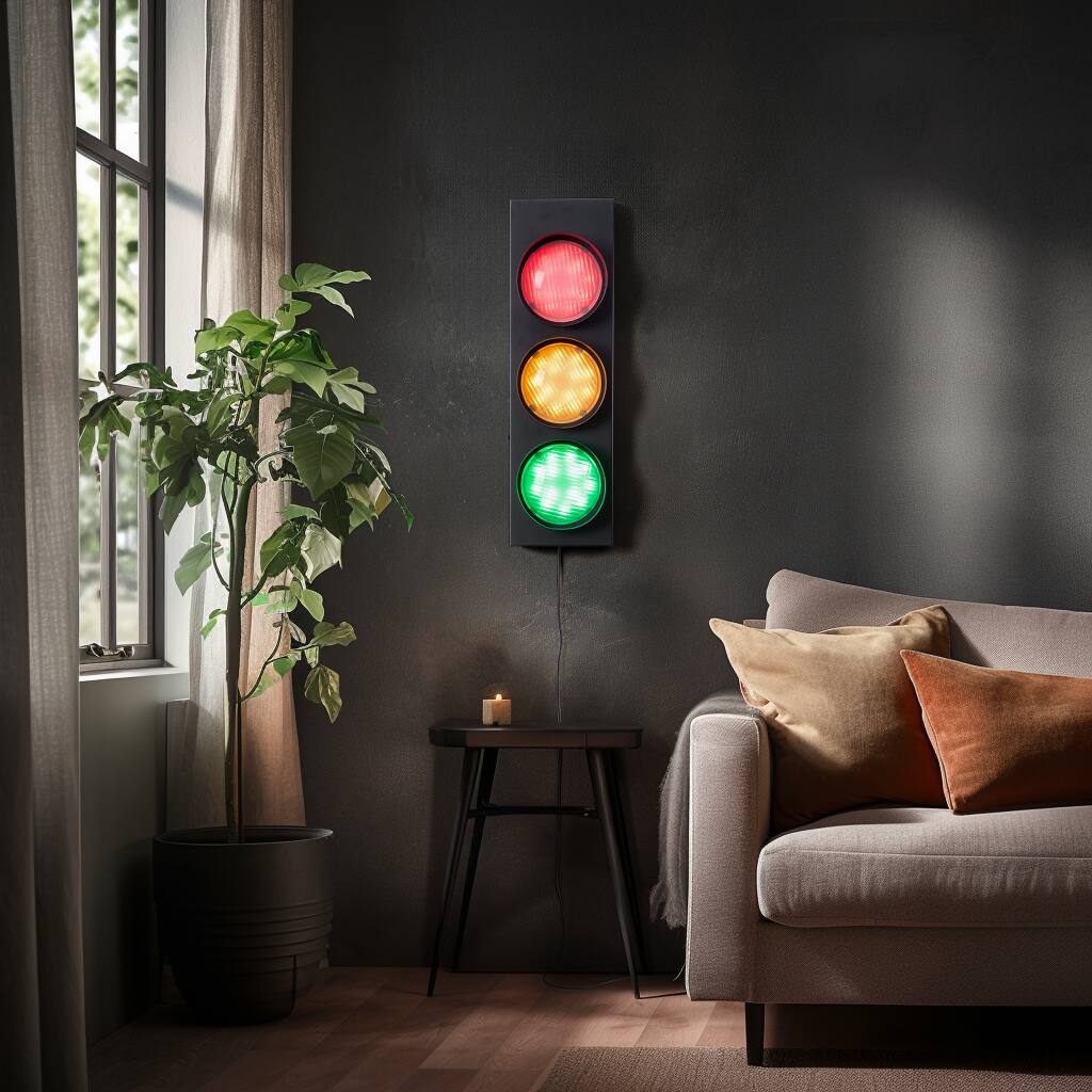 Angle. Lamp Depot - Retro Traffic Light Wall Lamp with Remote Control - Black.