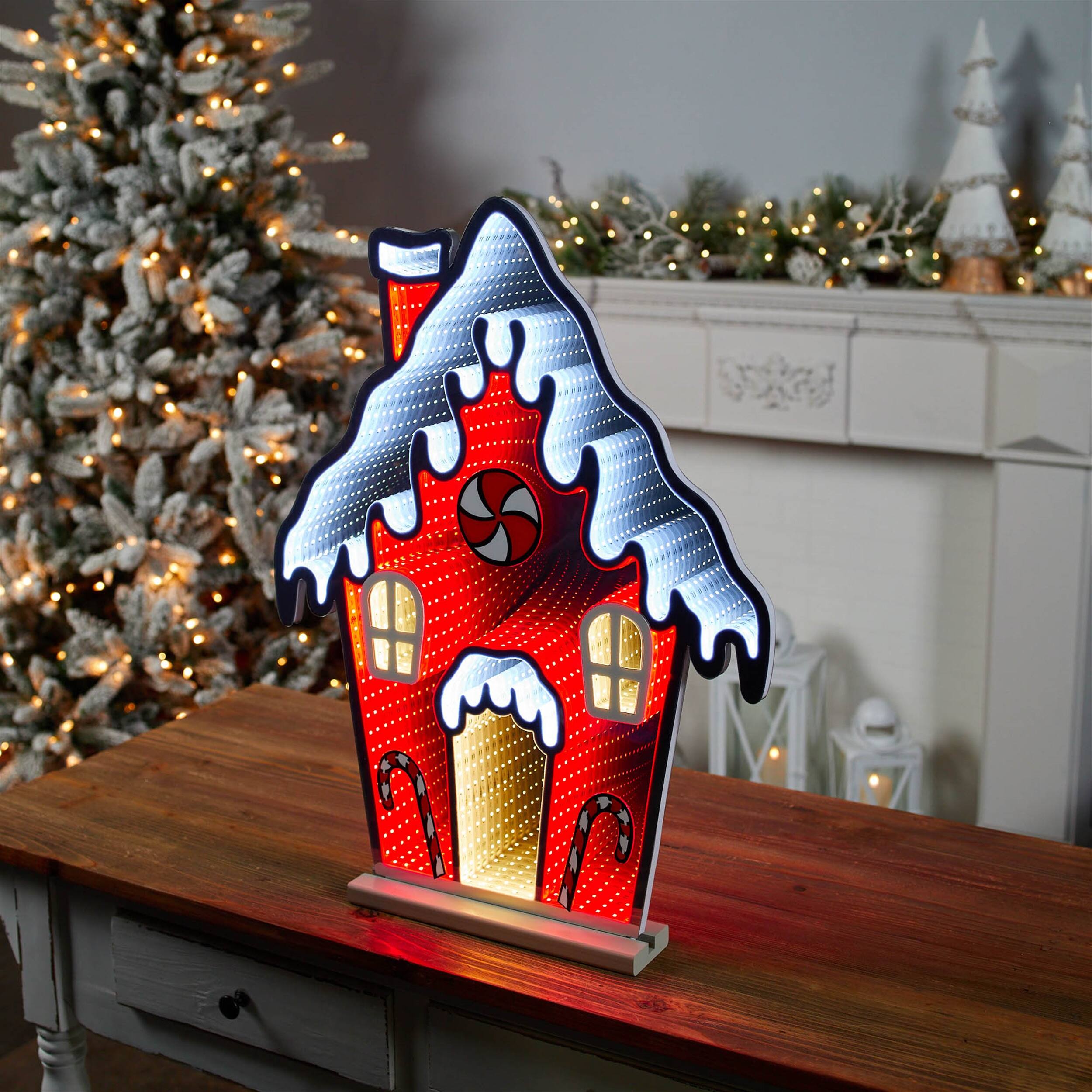Angle. BreeBe - Pepperpint Gingerbread House Ekkolight 26"H - Red, White.