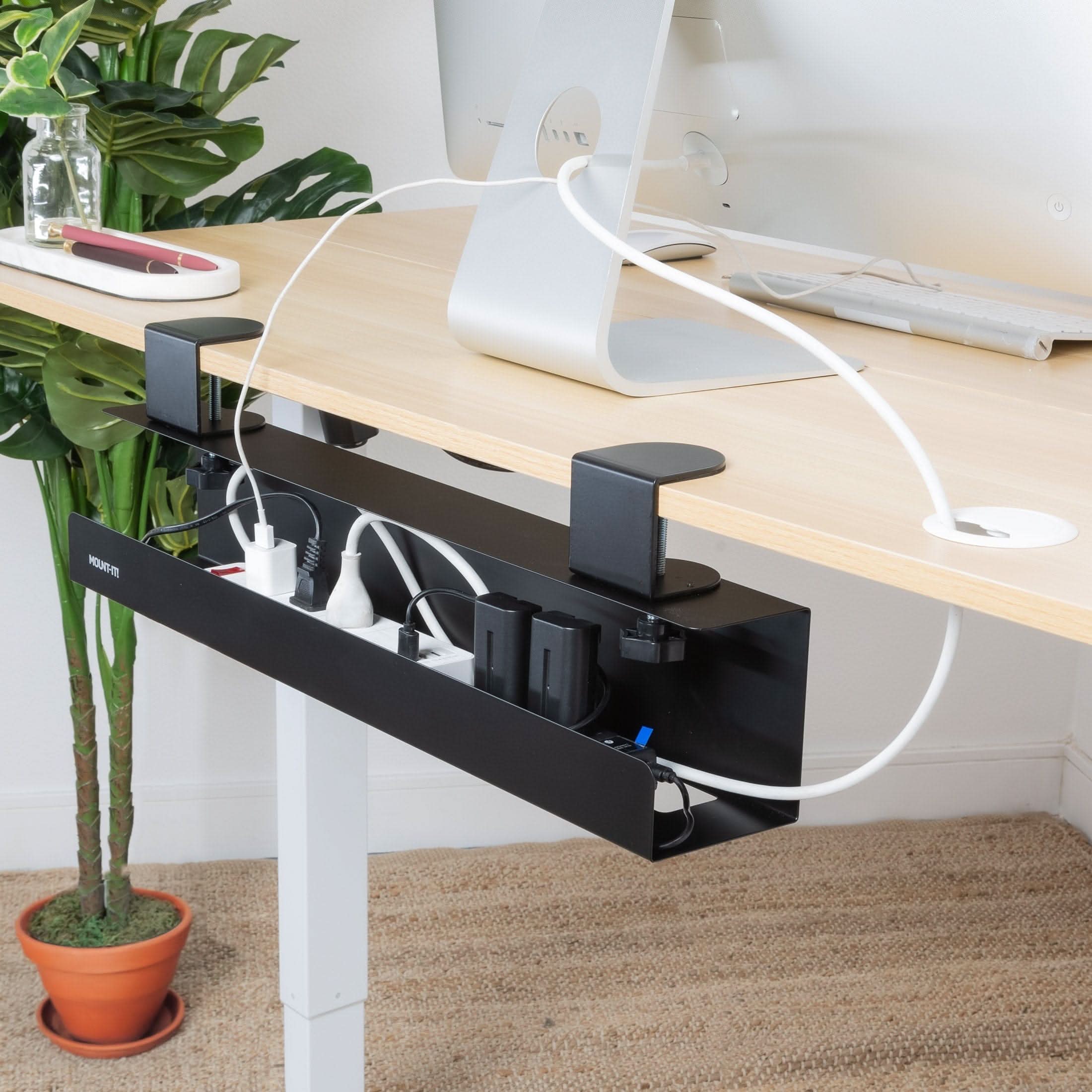 Alt View 8. Mount-It! - Clamp-On Under Desk Cable Management Tray for Desk Organization & Cable Storage, Tool-Free Installation, Black - Black.