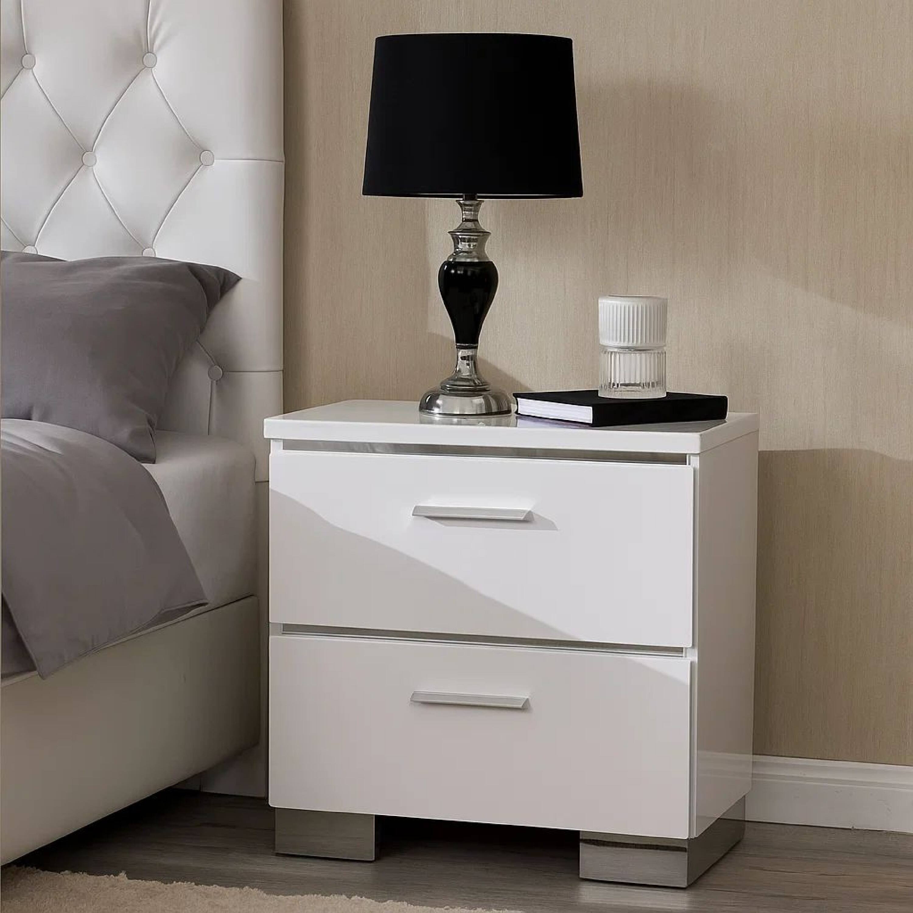 Alt View 5. Manhattan Lane - Wood and Metal Nightstand with 2 Drawers - White and silver.