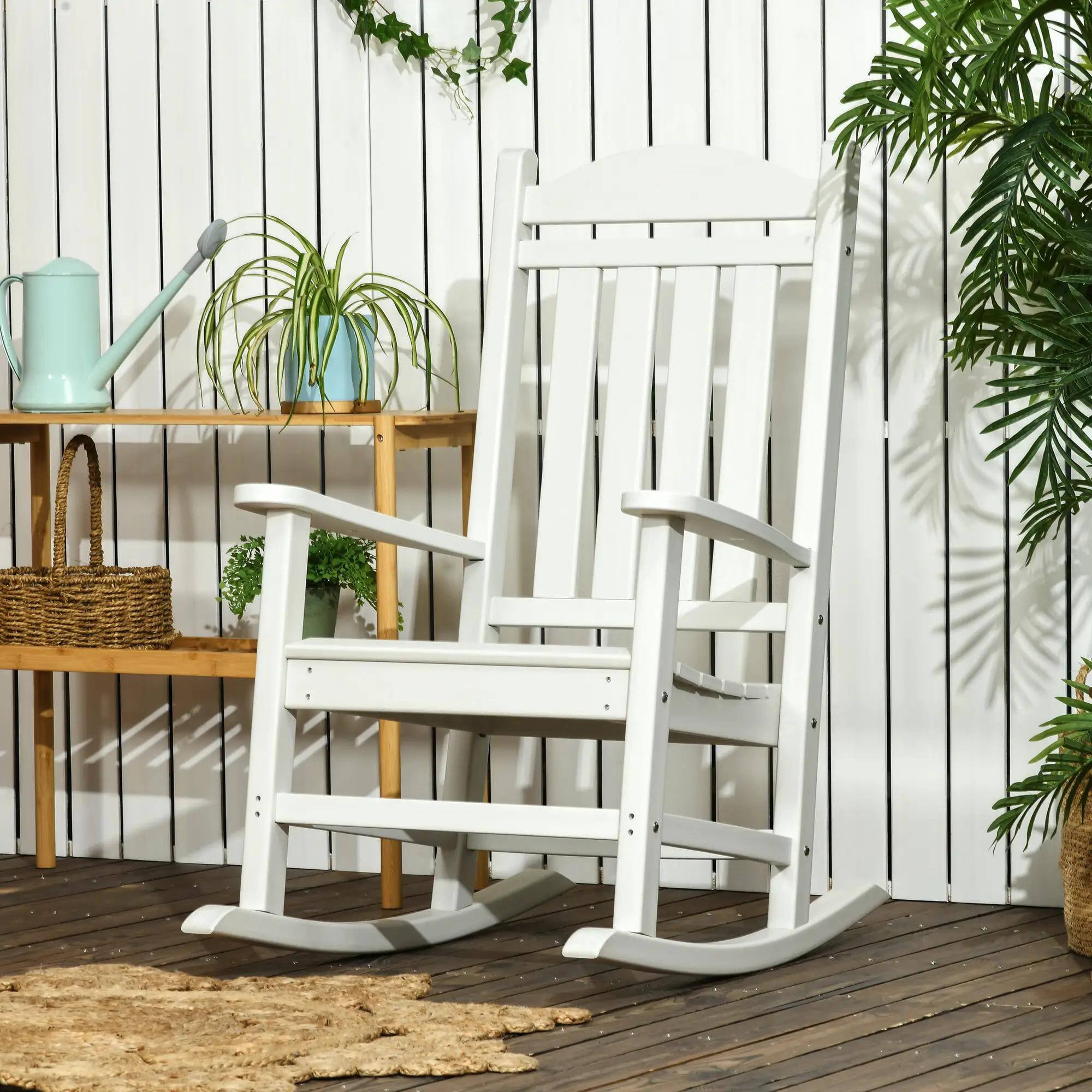 Left. Resenkos - Resenkos Outdoor Rocking Seat, Weatherproof HDPE Patio Chairs, Rustic High-Back, Armrests, Oversized, White - White.