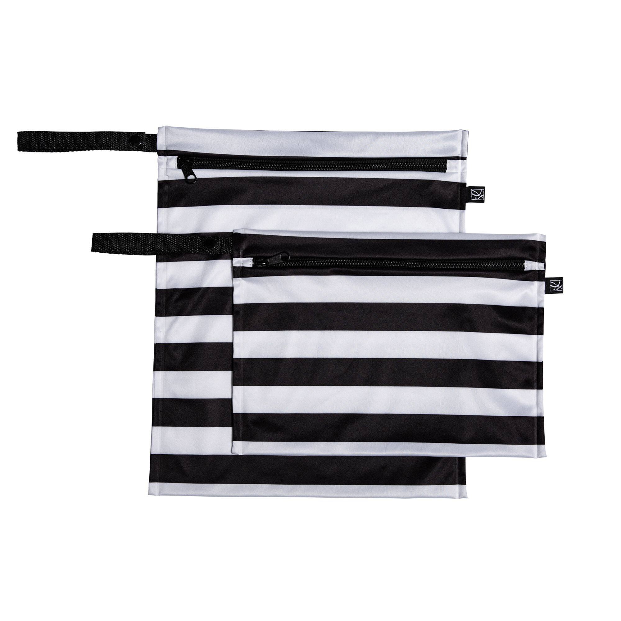Angle. J.L. Childress - J.L. Childress Wet-to-Go Portable Wet and Dry Bags, 2 Pack, Black / White Stripes - Black / White Stripes.