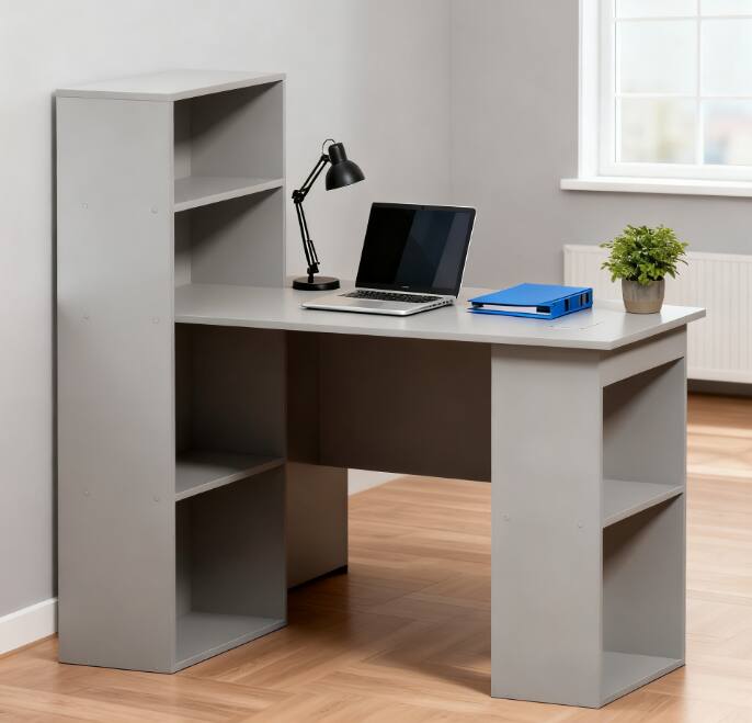 TinyHomie - Compact Computer Desk Writing Table Workstation with Bookshelf for Home Office - Gray