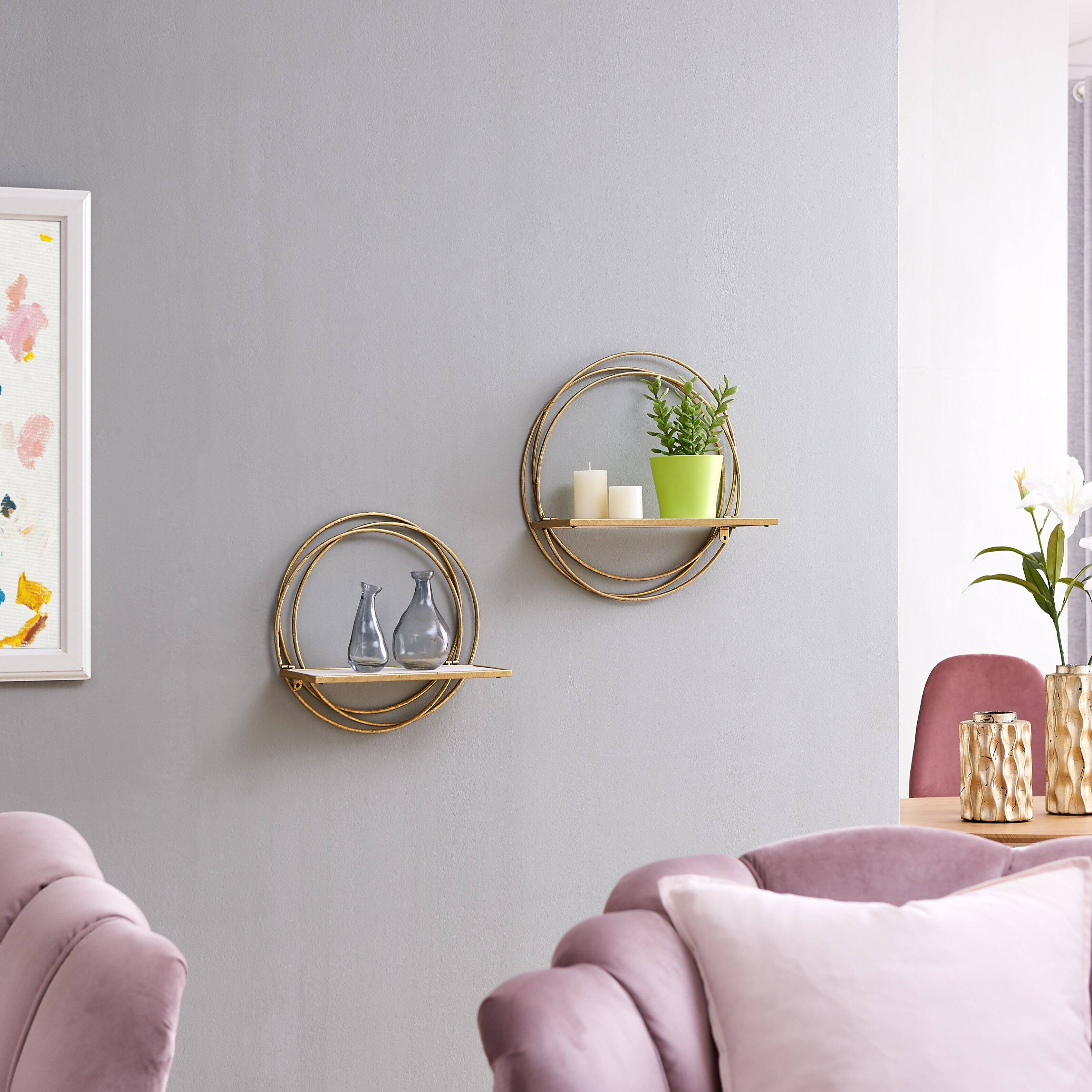 Left. Danya B - Golden Rings Floating Wall Shelves Set of 2 - Gold.