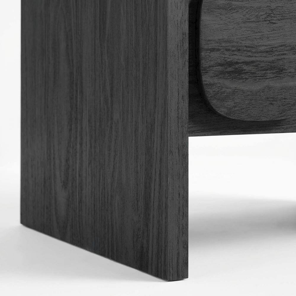 Alt View 1. FurniFact - Black Wooden Nightstand with 2 Drawers and Modern Design - Black.