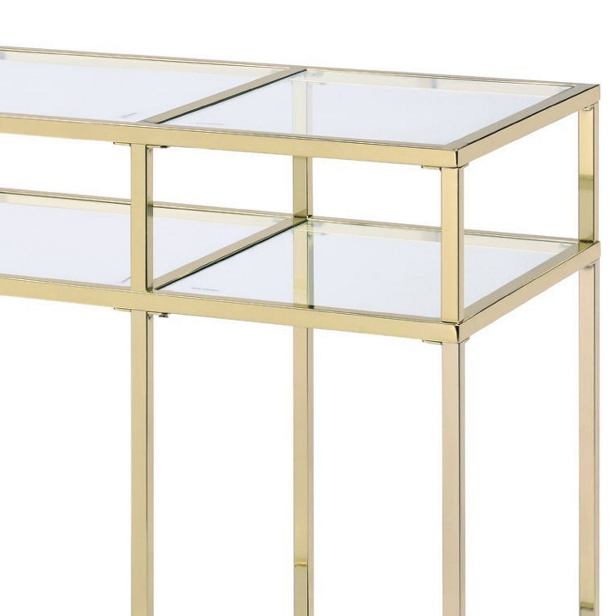 Alt View 2. Manhattan Lane - 3 Tier Sofa Table with Glass Shelves and Metal Frame - Gold.