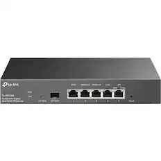 TP-Link TL-ER7206 SafeStream Gigabit Multi-WAN VPN Router
- WAN
- WAN/LAN 1
- WAN/LAN 2
- LAN 3
- LAN 4
- LAN 5
Ports:
- SFP WAN 1
- SFP WAN 2
Indicators:
- PWR
- SYS
Buttons:
- Reset
Link/Act indicators for LAN ports 1 to 5.