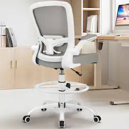 Brick Attic - Drafting Chair, Tall Office Chair Ergonomic Desk Chair, Task Rolling Chair with Adjustable Flip-up Armrests Foot Ring - Gray