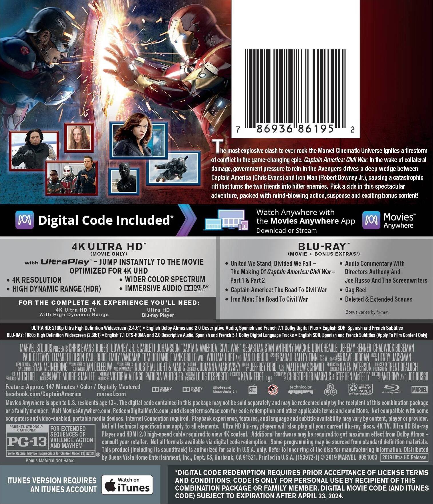 Alt View 1. Captain America: Civil War   - 4K Blu-Ray.