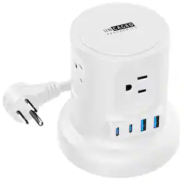 Uncaged Ergonomics - 4-AC Outlet 4-USB Port 320-Joule Retractable Cube Surge Protector, 6-Ft. Cord, Angled Plug - White