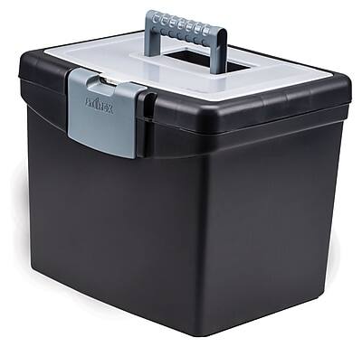 Front. Storex - Storex Portable File Storage Box, Letter, Black (STX61502U01C) - Black, gray and clear.