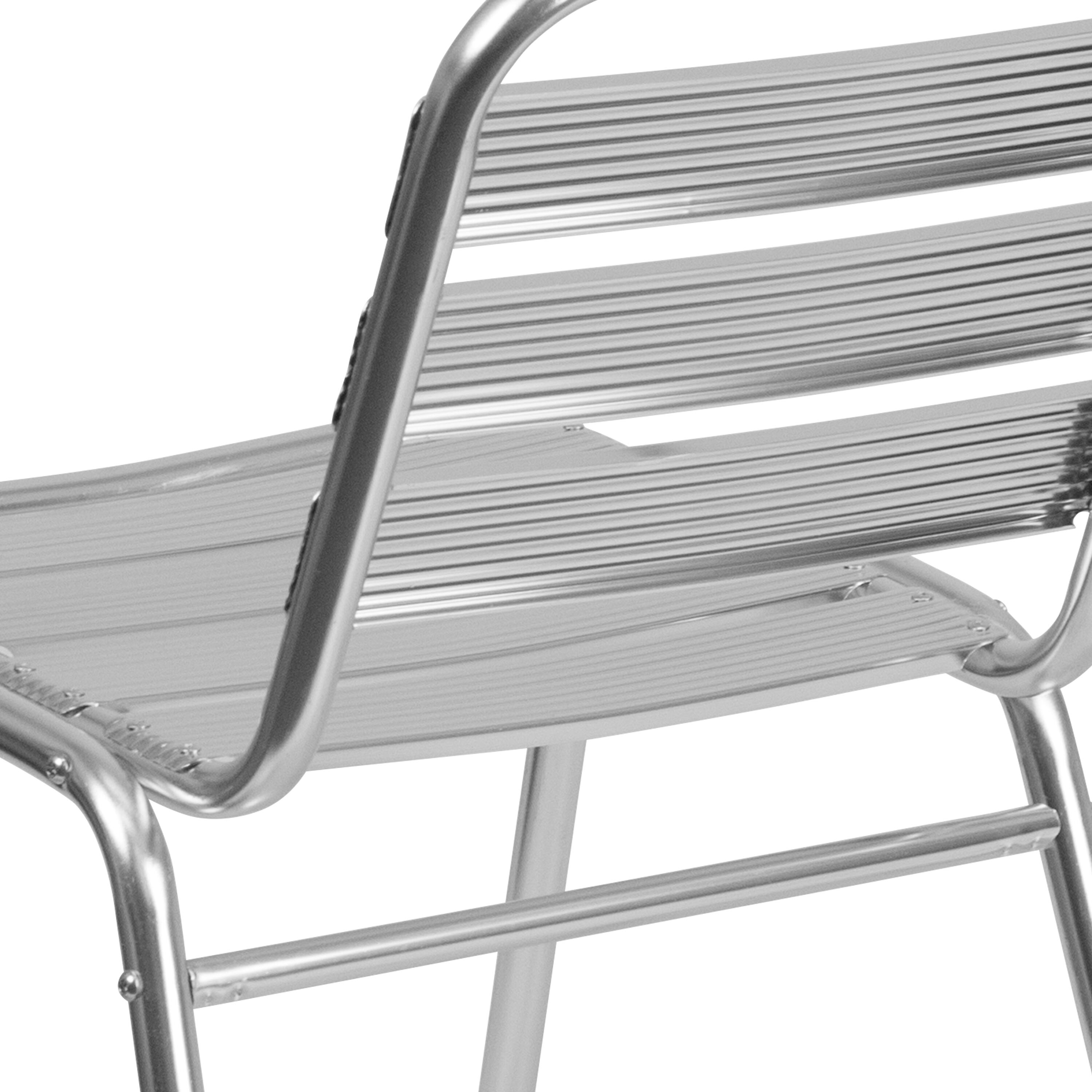 Alt View 9. Emma + Oliver - 4 Pack Metal Commercial Indoor-Outdoor Armless Restaurant Stack Chair with Triple Slat Back - Aluminum.
