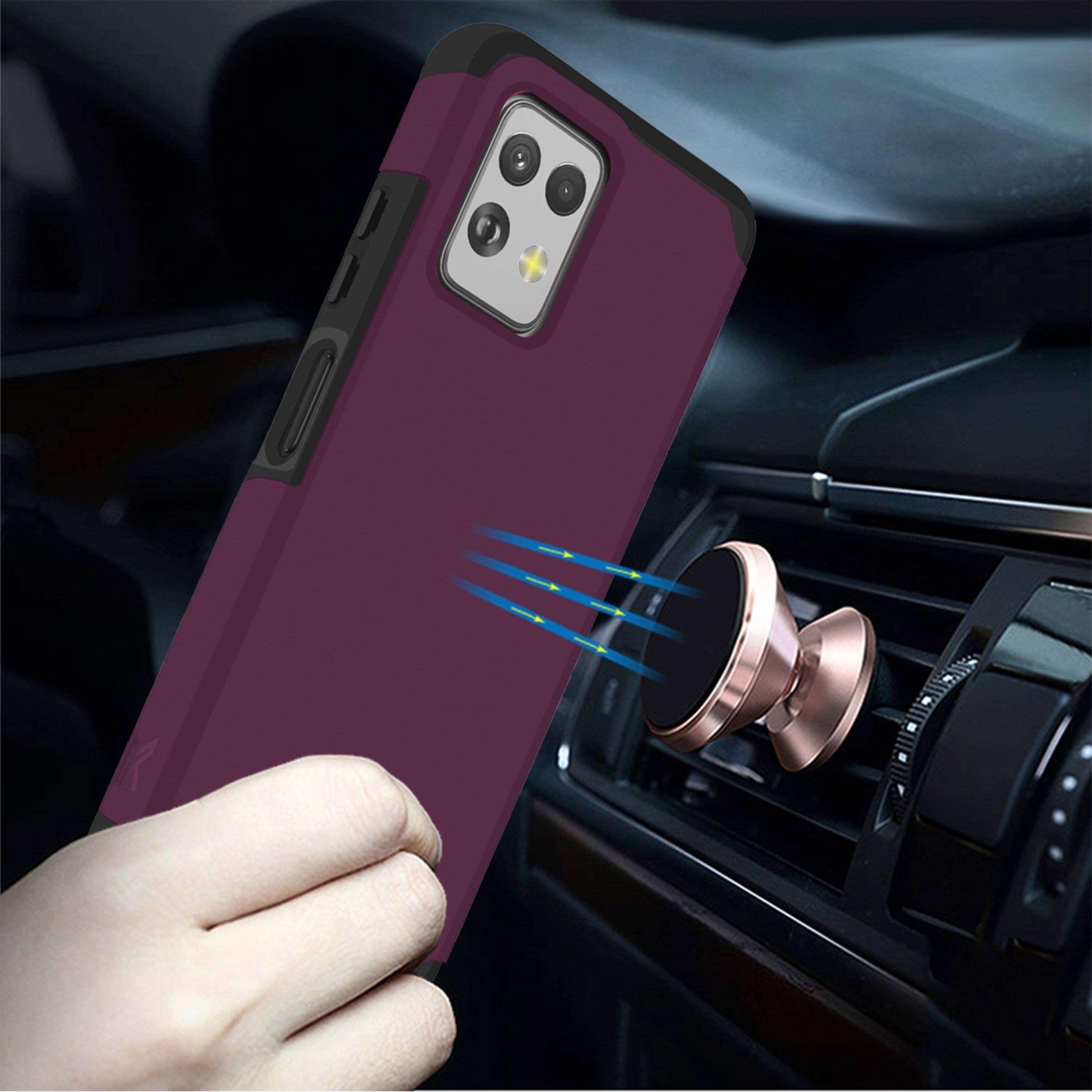 Angle. Kitcheniva - Rugged Metal Hybrid Protective Case For Motorola G Power 2023 Dark Purple - Dark Purple.