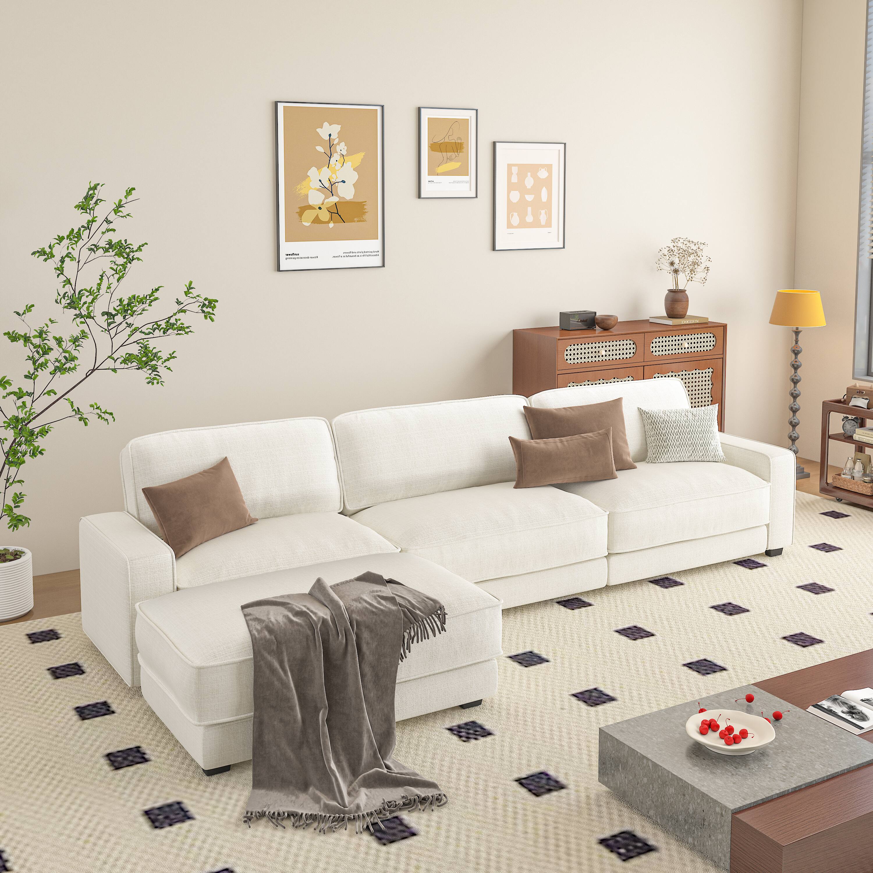 Alt View 6. Vipbear - 120" Modular Sectional Sofa, Cloud Sectional Couch with Deep Seat, Modern Modular L-Shape Sofa Couch with Chaise - Beige.