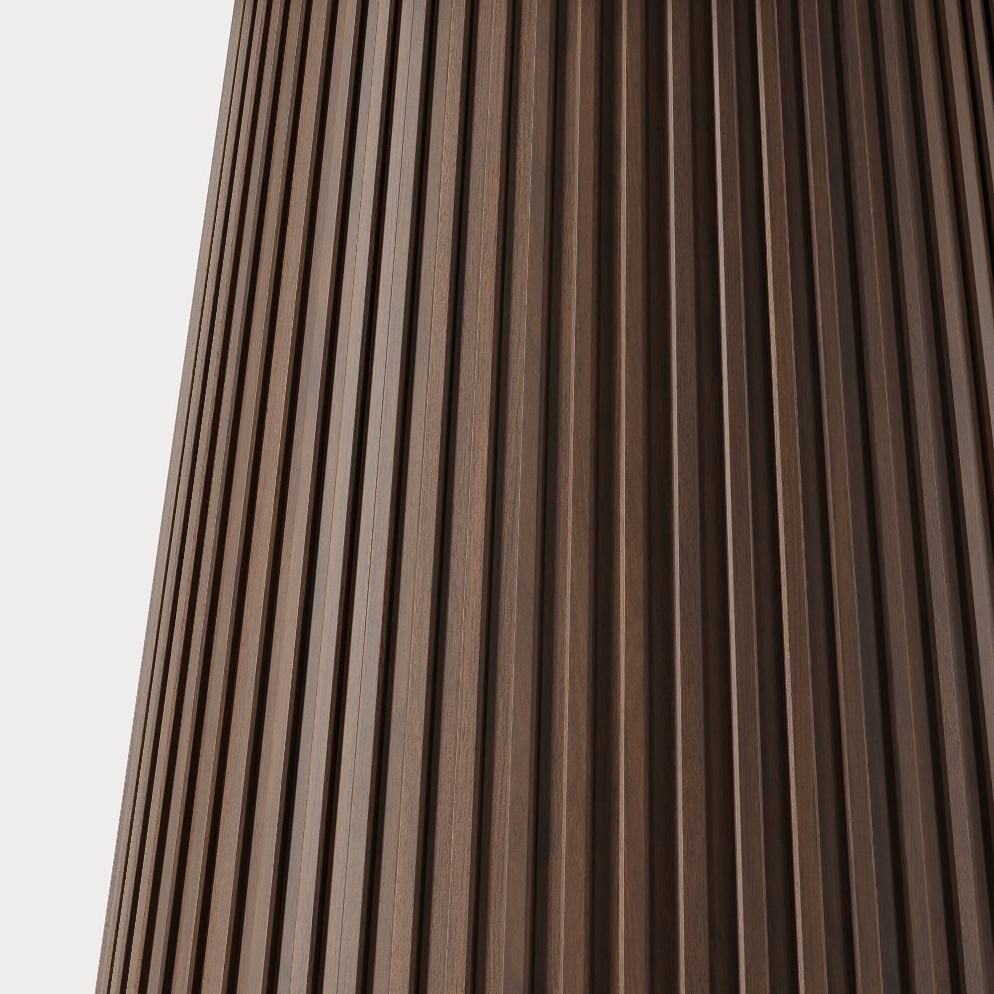 Back. PexFix - Minimalist Farmhouse Solid Oak Dining Table, 46" Round with Tapered Pedestal Base for 4 - WALNUT.