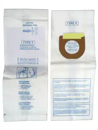 **MicroFine Electrostatic Filter**
**TYPE Y**
**MICRO-FILTRATION BAG**
**SAC DE MICRO-FILTRATION**
**BOLSO DE LA MICROFILTRACIÓN**
**OPEN THIS HOLE WITH FINGER**
**ABRA ESTE AGUJERO CON EL DEDO**
**OUVRIR CE TROU AVEC UN DOIGT**
**ABOVE LINE - AIR FILTRATION**
**ARRIBA DE LA LINEA - FILTRACIÓN DE AIRE**
**BELOW LINE - DUST FILTRATION**
**ABAJO DE LA LINEA - FILTRACIÓN DE POLVO**
**REPLACEMENT INSTRUCTIONS**
1. REMOVE USED BAG
2. MOUNT CARDBOARD ONTO INLET TUBE
3. CLOSE DOOR
**DIRECTIVES DE REMPLACEMENT**
1. RETIRER LE SAC USAGÉ
2. POSER LE CARTON SUR LE TUYAU D'ENTRÉE
3. FERMER LE COMPARTIMENT.
**INSTRUCCIONES PARA CAMBIAR**
1. SACAR EL BOLSILLO USADO
2. COLOCAR EL CARTÓN EN EL TUYO DE ENTR