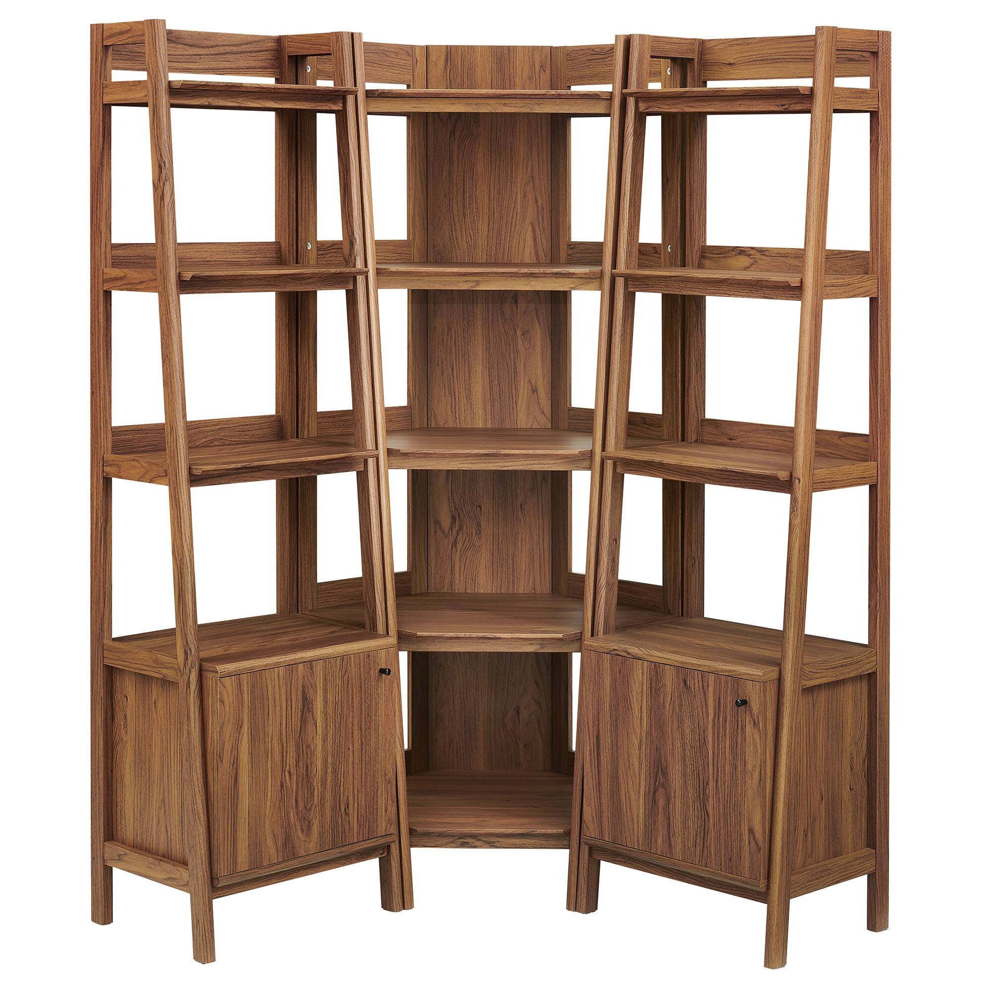 Alt View 2. Modway - Bixby 3-piece Corner Bookshelf Set with Narrow Bookshelves by Modway - Walnut.