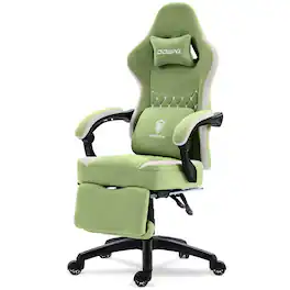 Dowinx - Ergonomic Gaming Chair with Dual Footrest, Breathable Fabric Office Chair with Gel Pad and Storage Bag - Green