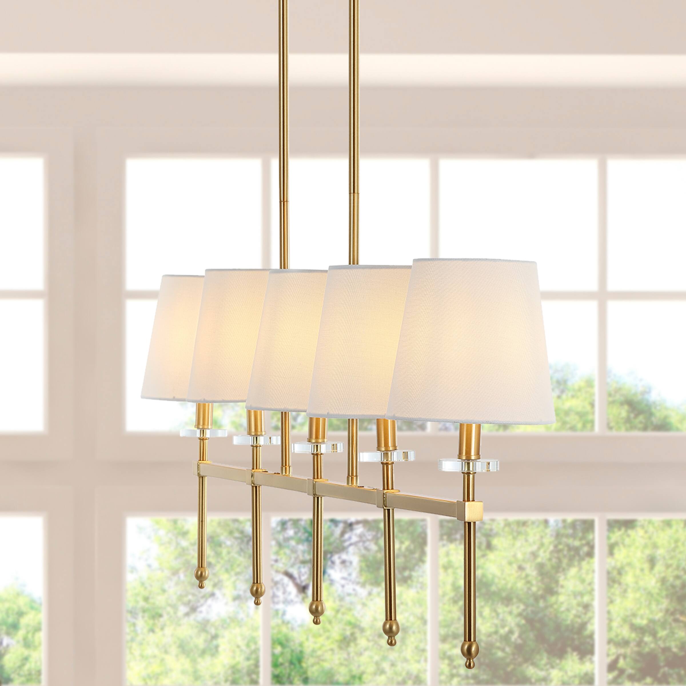 Alt View 1. Jonathan Y - Sophie 38.5" 5-Light Modern Midcentury Iron Linear LED Pendant, Brass Gold - Brass Gold.