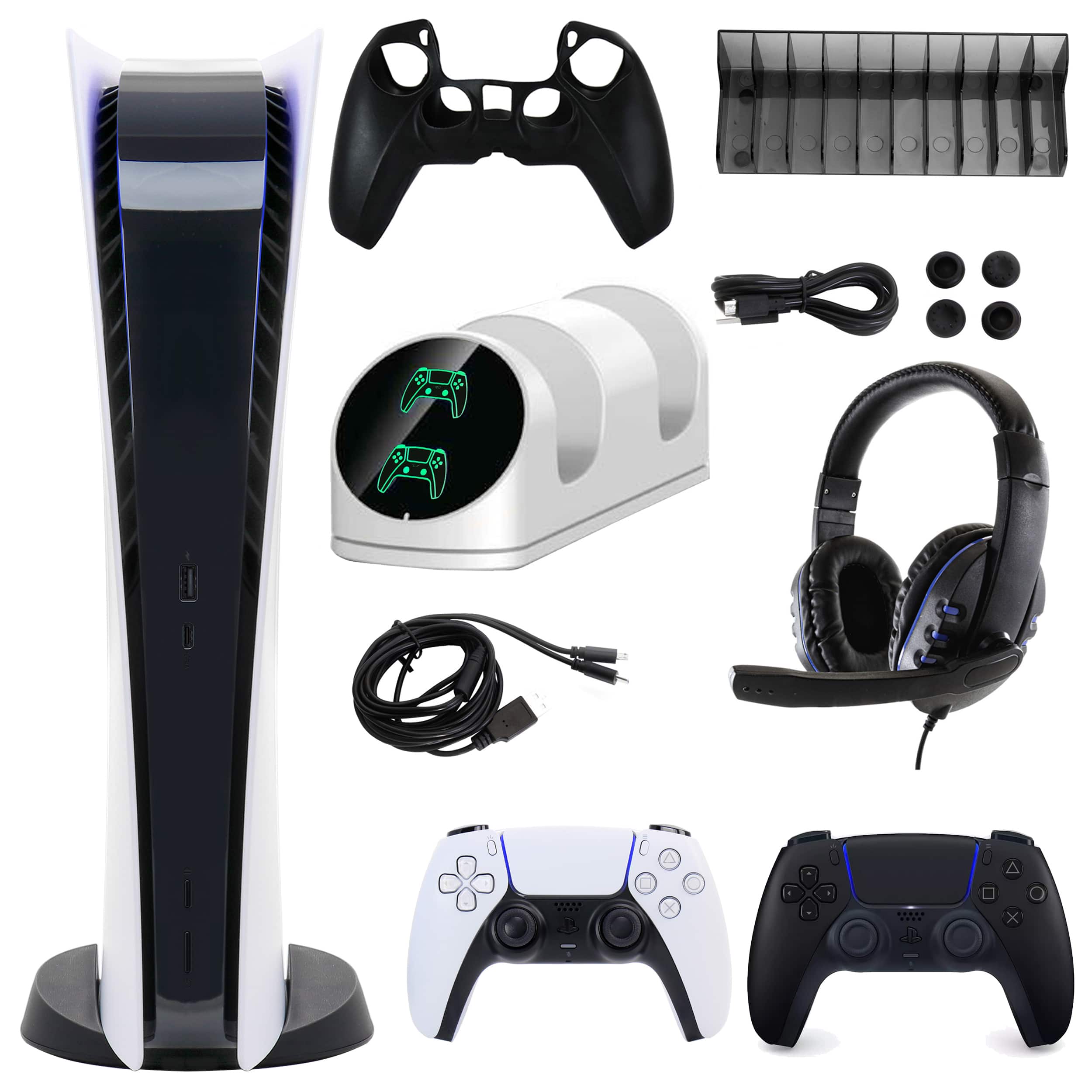 PS5 Digital Console with Extra Black Dualsense Controller and Accessories Kit - PlayStation 5