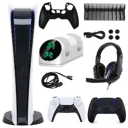 PS5 Digital Console with Extra Black Dualsense Controller and Accessories Kit - PlayStation 5