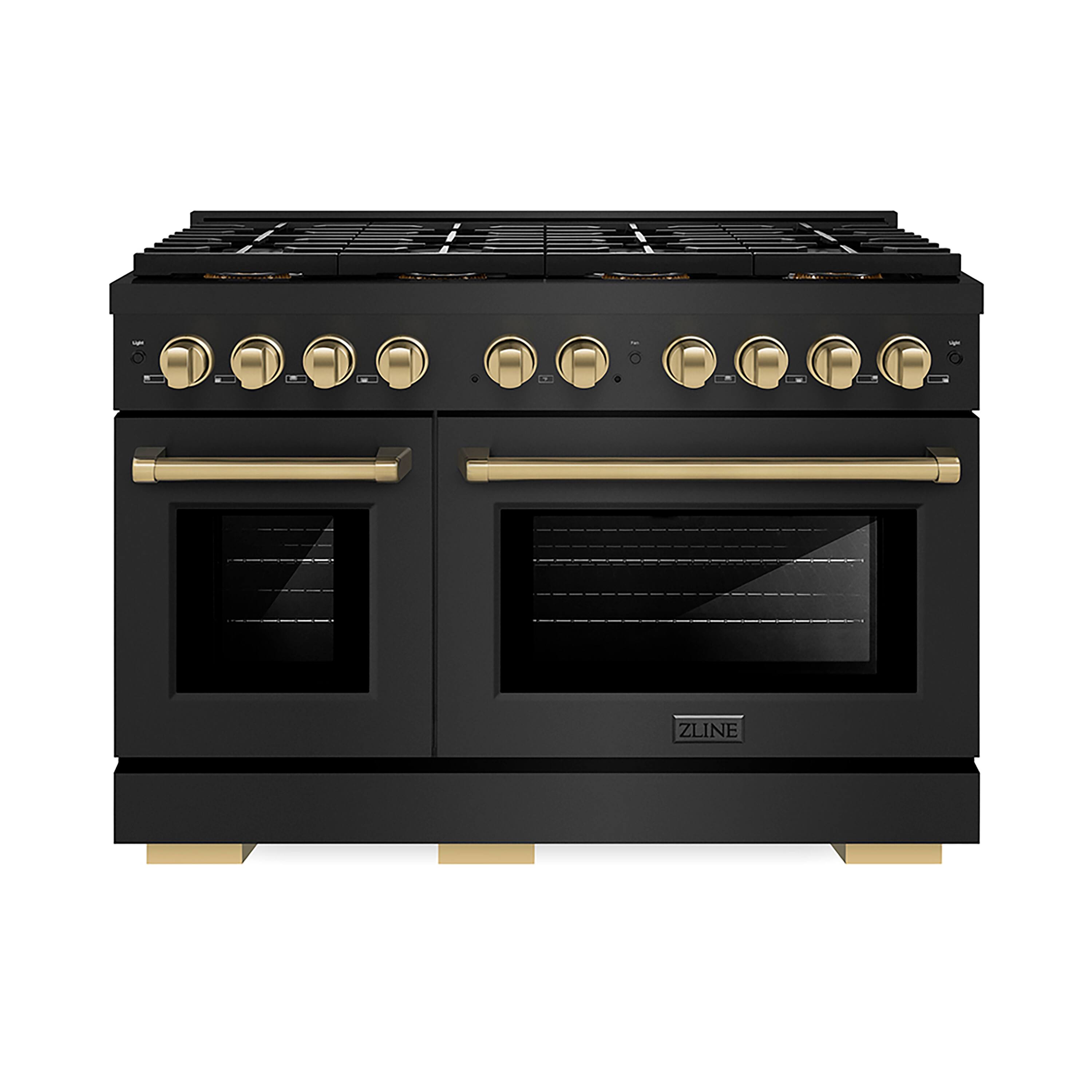 Front. ZLINE - ZLINE Autograph 48 in. Black Stainless Paramount Gas Range with 8 DuoPro Burners & Bronze Accents (PSGRBZ-48-CB) - Black Stainless Steel.