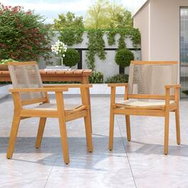 Whisen - Outdoor Patio Dining Chair Set of 2, Woven Rope and Teak Acacia Wood, 400 lbs Capacity - Mix Brown