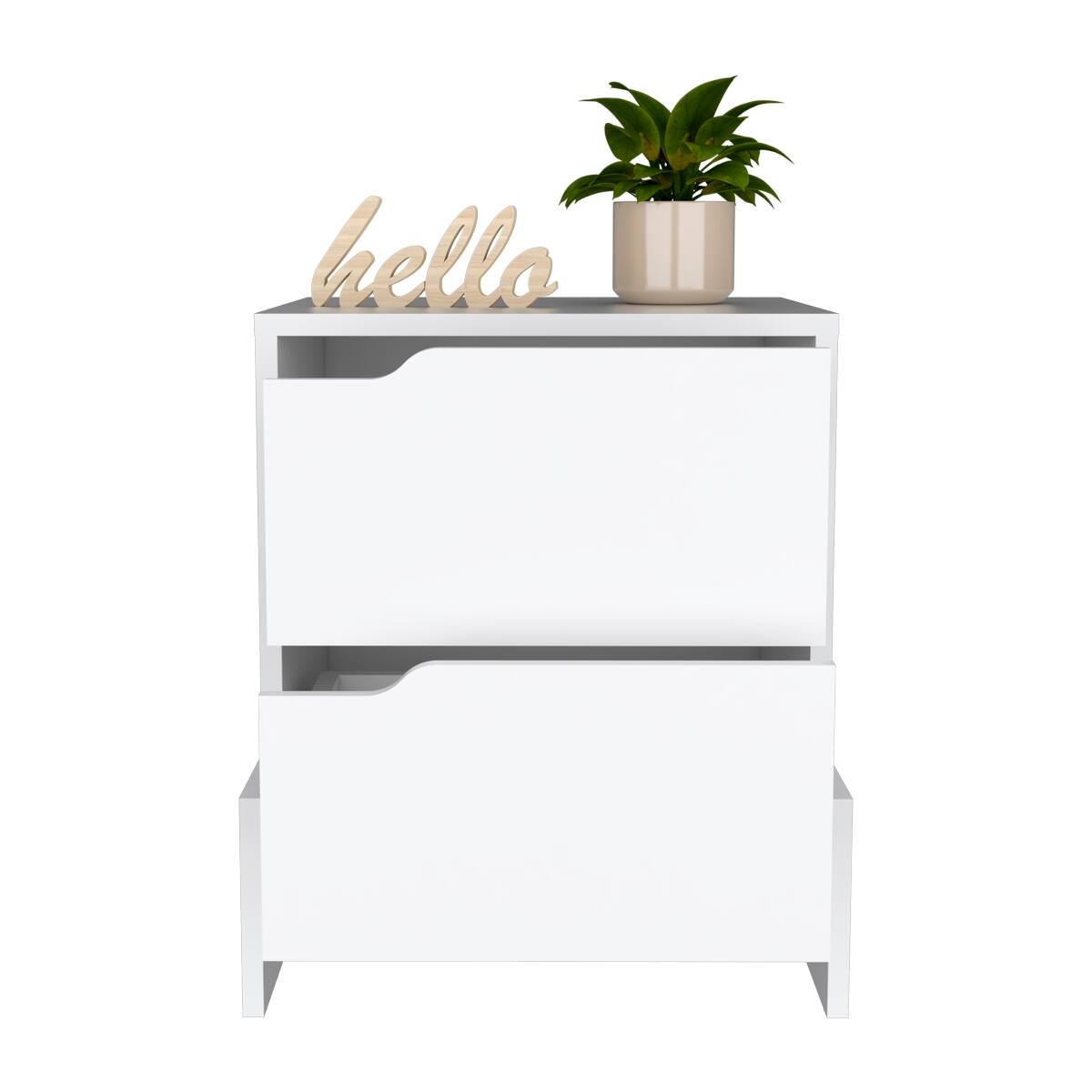 Alt View 1. Loheer - Loheer White Modern Nightstand with Two Drawers and Shelf, Engineered Wood Bedroom Bedside Table - White.