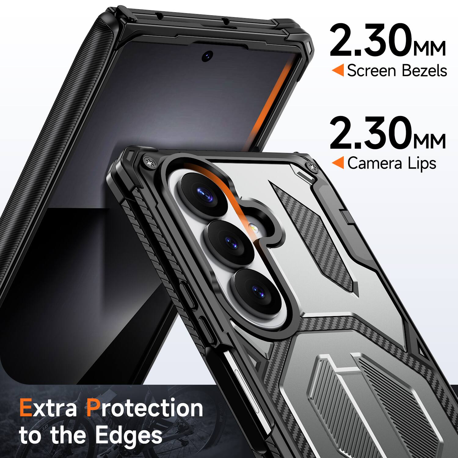2.30 MM Screen Bezels  
2.30 MM Camera Lips  
Extra Protection to the Edges