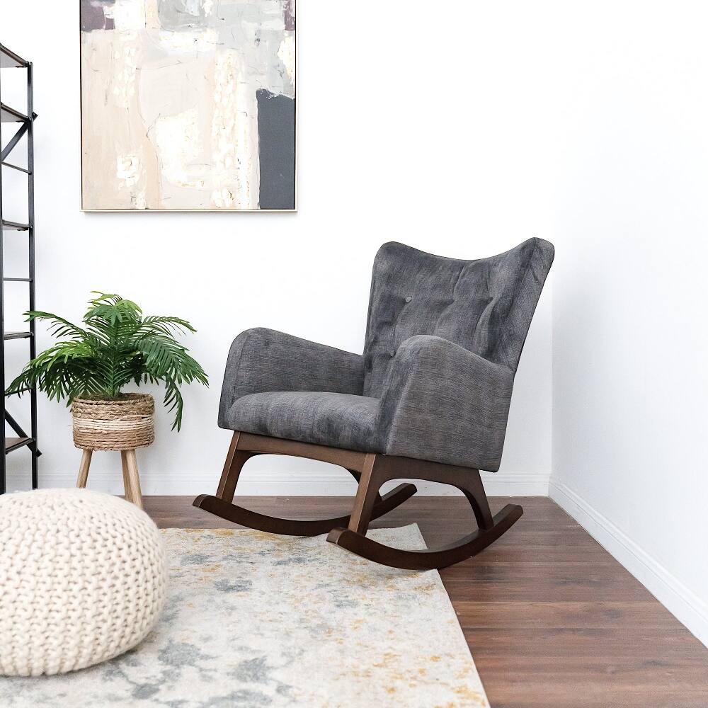 Back. Loheer - Loheer Solid Wood Rocking Chair Stain Resistant Fabric Brown/Gray - Brown and Dark Gray.