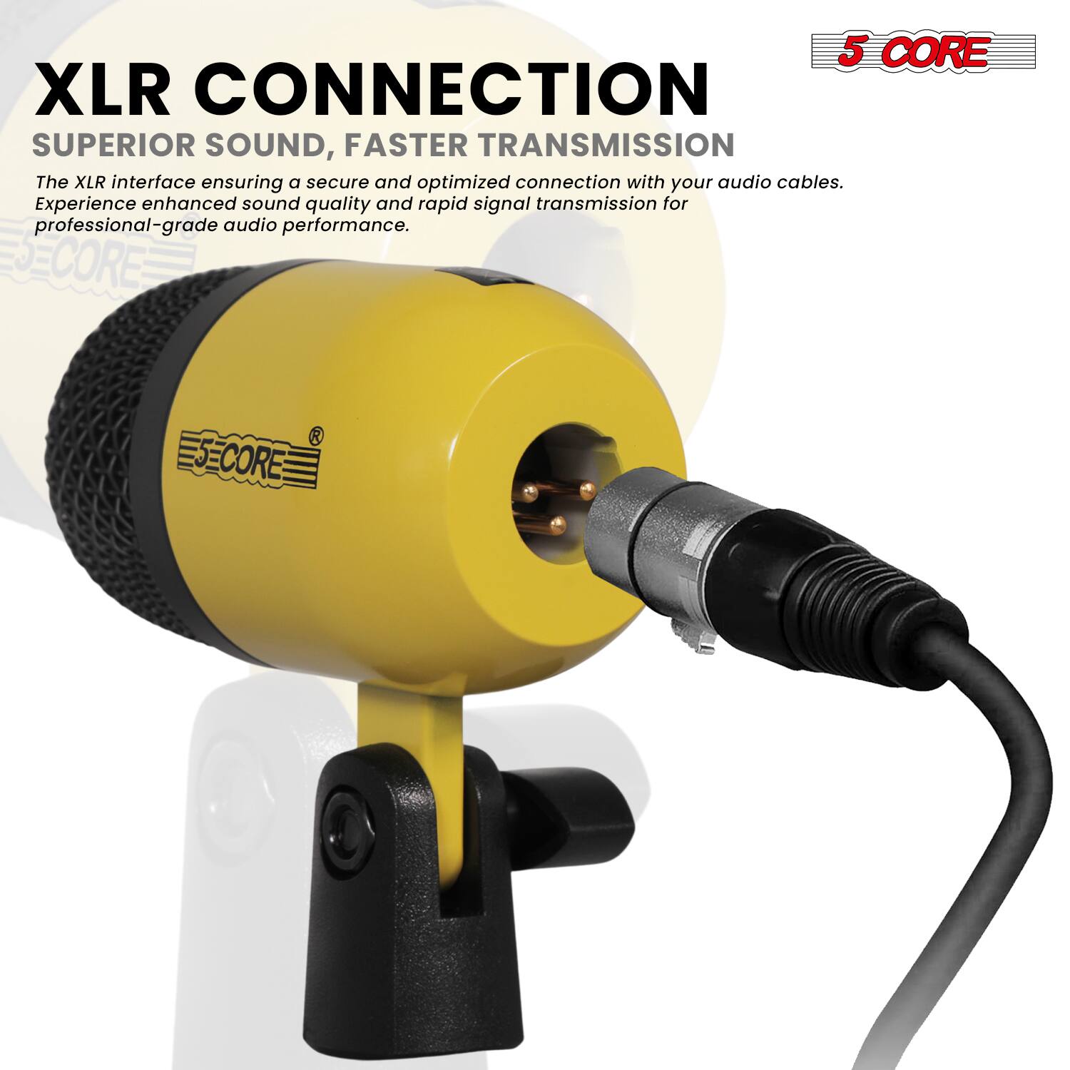 **XLR CONNECTION**  
**SUPERIOR SOUND, FASTER TRANSMISSION**

The XLR interface ensuring a secure and optimized connection with your audio cables. Experience enhanced sound quality and rapid signal transmission for professional-grade audio performance.

**5 CORE**