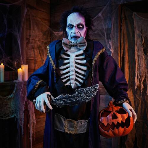 Front. Winado - 5.8FT Halloween Headless Skeleton Pirate Prop with Lights, Pop-up Head for Indoor Outdoor Holiday Party Yard Decorations - Dark Blue & Black.