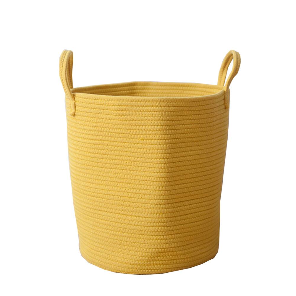 Front. SlickBlue - Large Cotton Rope Woven Storage Basket with Handles for Blankets and Toys - Yellow.