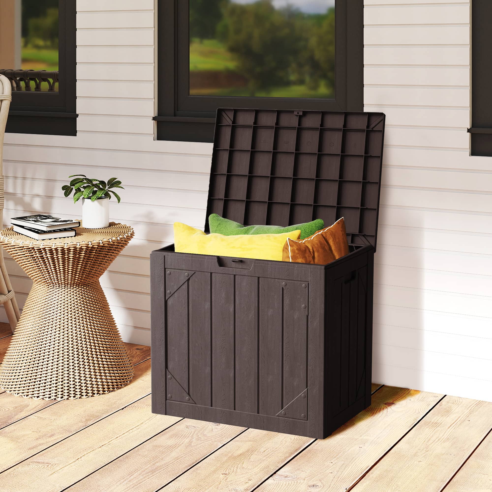 Yardgrace - Outdoor Storage Box 30 Gallon Deck Box Outdoor Storage Bench Outside Waterproof Resin Storage Bench