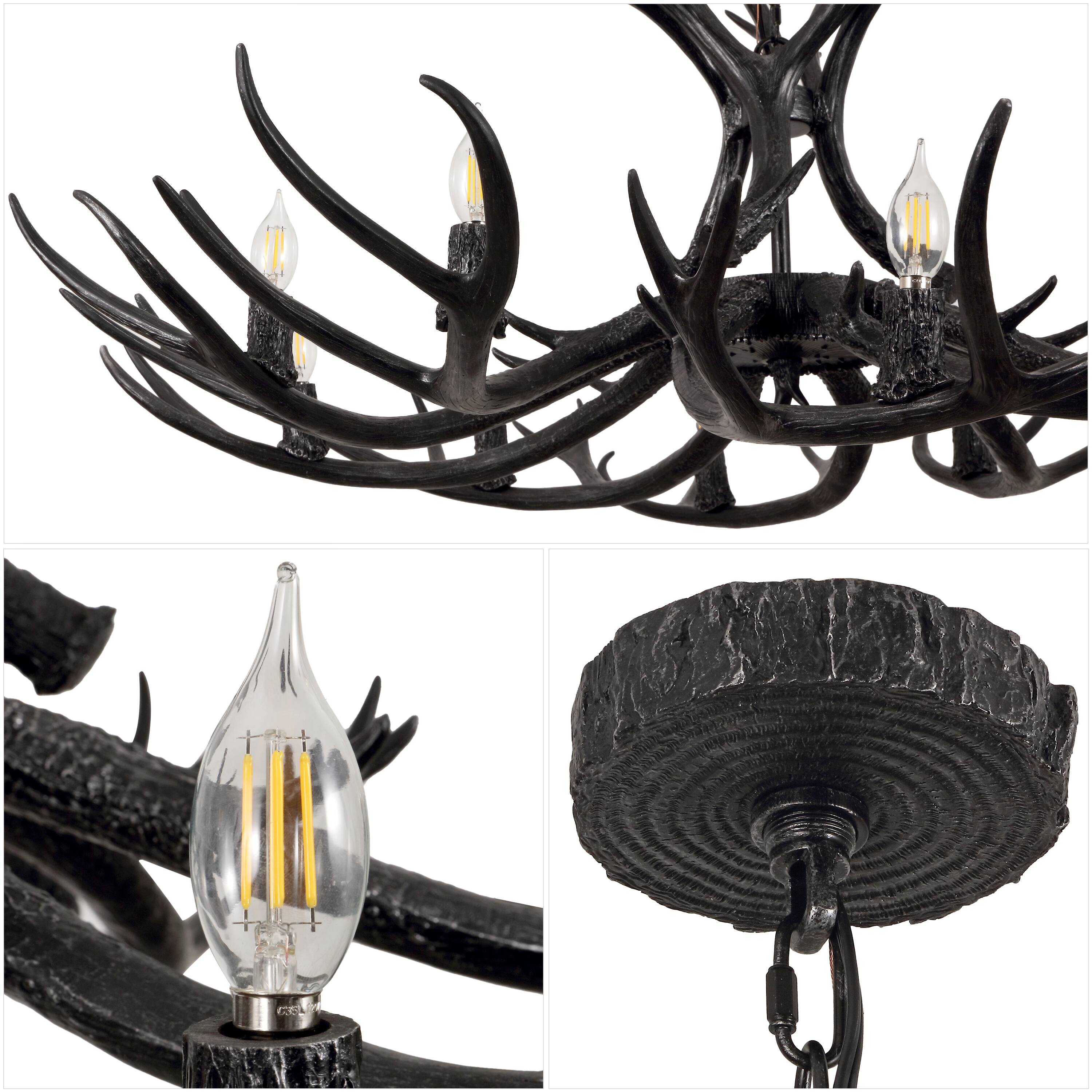 Alt View 4. Jonathan Y - Eldora 49" 10-Light Rustic Farmhouse Adjustable Resin Antler LED Chandelier, Black - Black.