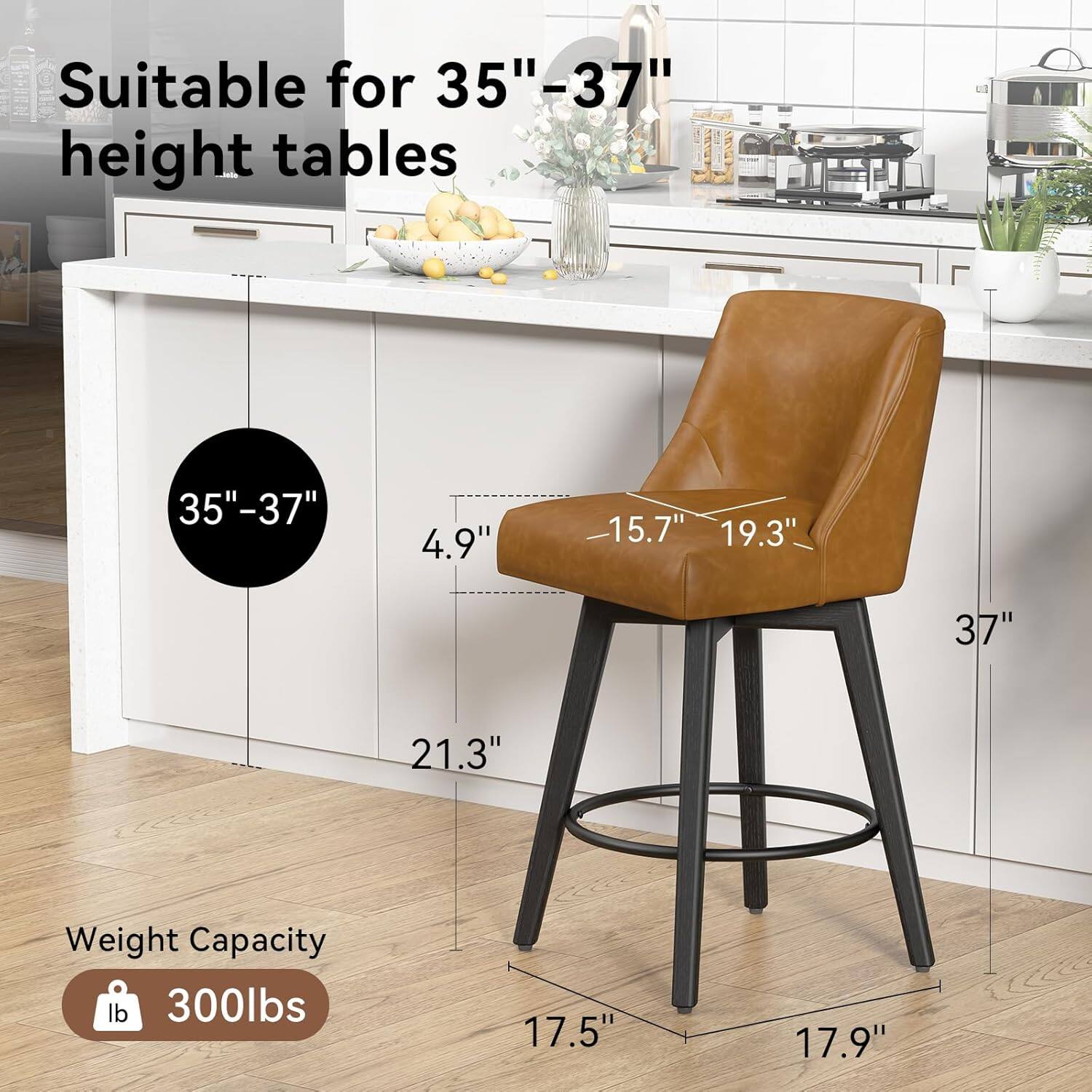 Suitable for 35"-37" height tables

35"-37"
4.9"
15.7"
19.3"
37"
21.3"
Weight Capacity lb 300lbs
17.5"
17.9"