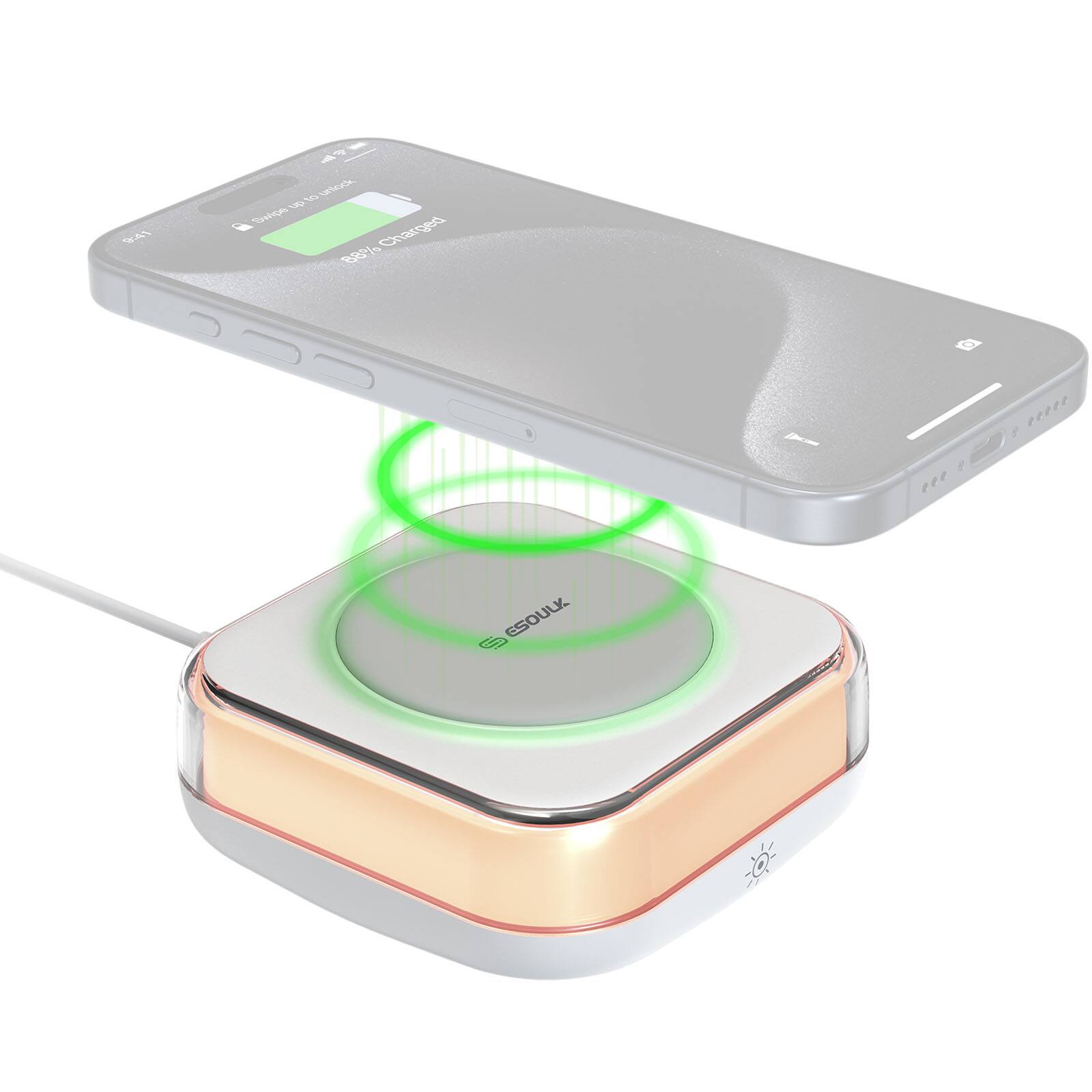 Esoulk - Wireless Charger with Bedside Lamp 3-in-1 Fast Wireless Charging Pad with Integrated Light Function for iPhone / Android - White