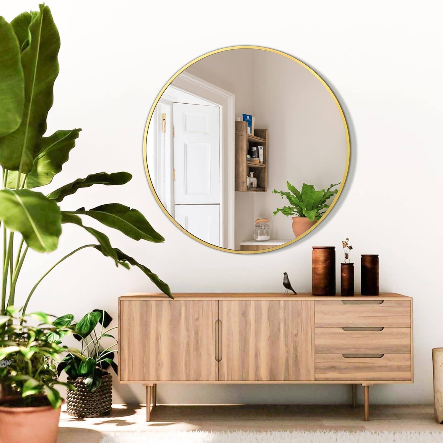 Alt View 4. Cedar Assembly - Round Mirror Circle Bathroom Mirrors Brushed Metal Frame Anti-rust Tempered Glass For Bedroom Entryway Li... - Black Round 05-16"L x 16"W.