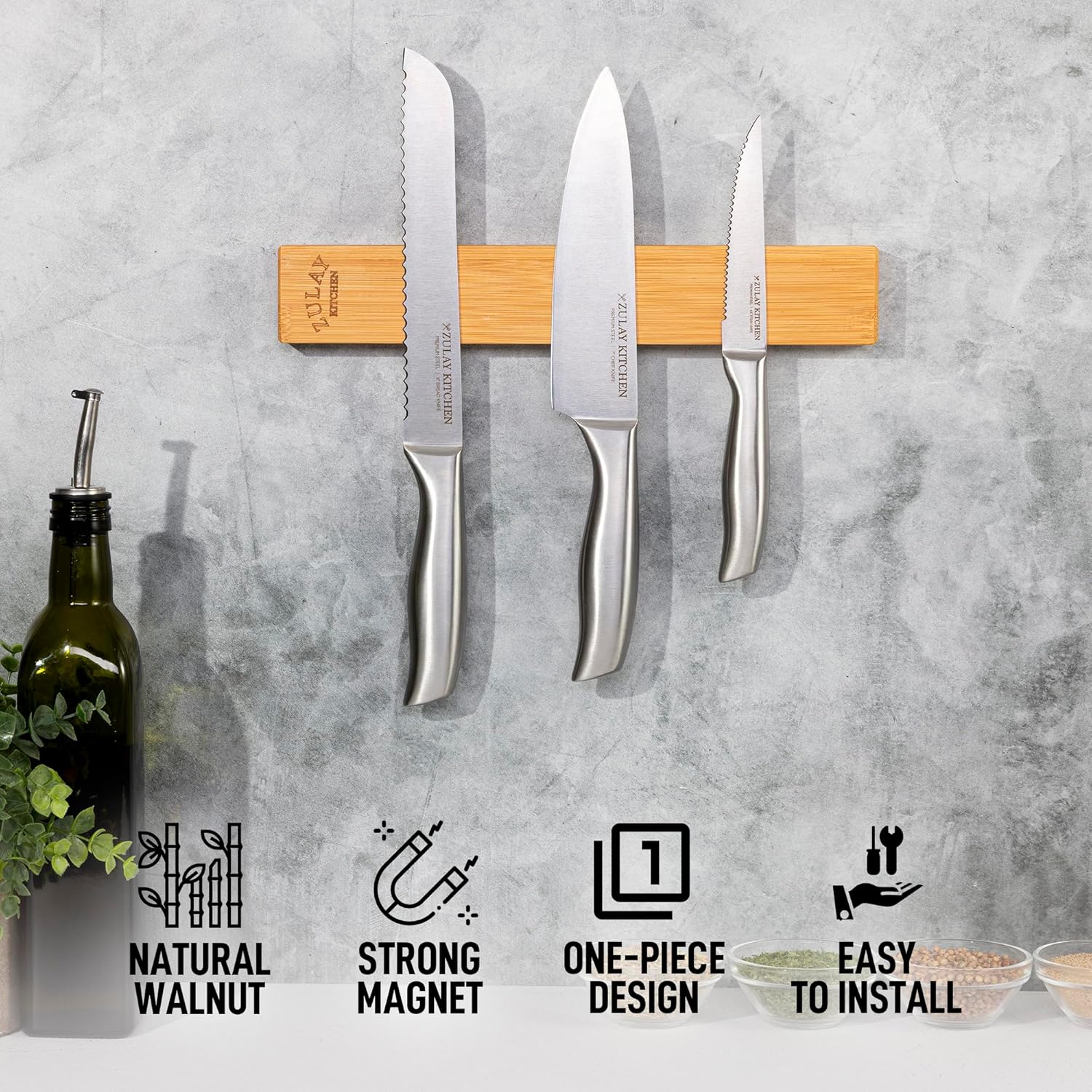 LULAY KITCHEN MAGNET STRONG ONE-PIECE DESIGN EASY TO INSTALL NATURAL WALNUT