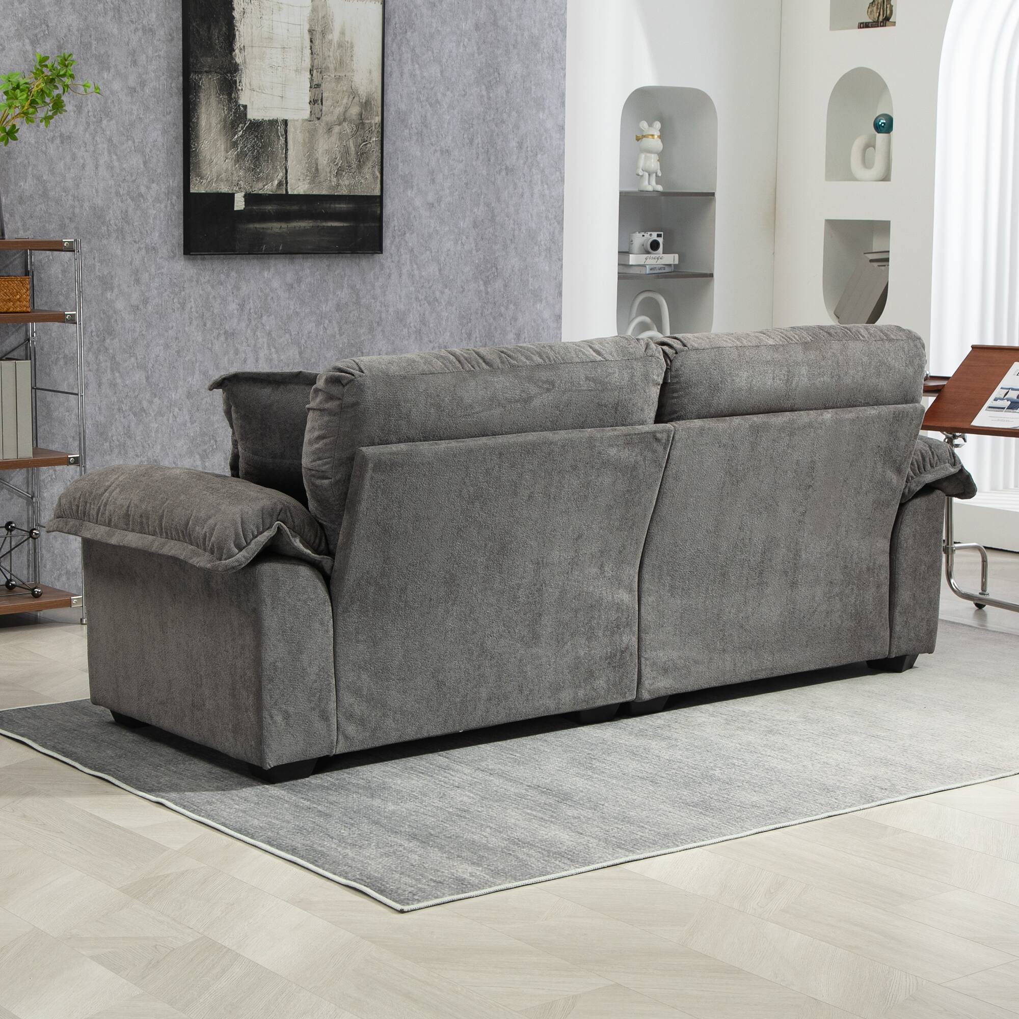 Alt View 2. Tiramisubest - 84"Chenille Sofa,Loveseat Deep Seat Sofa Couch with Pillows & Memory Foam for Living Room,Apartment,Office Lounge-Grey - Grey.