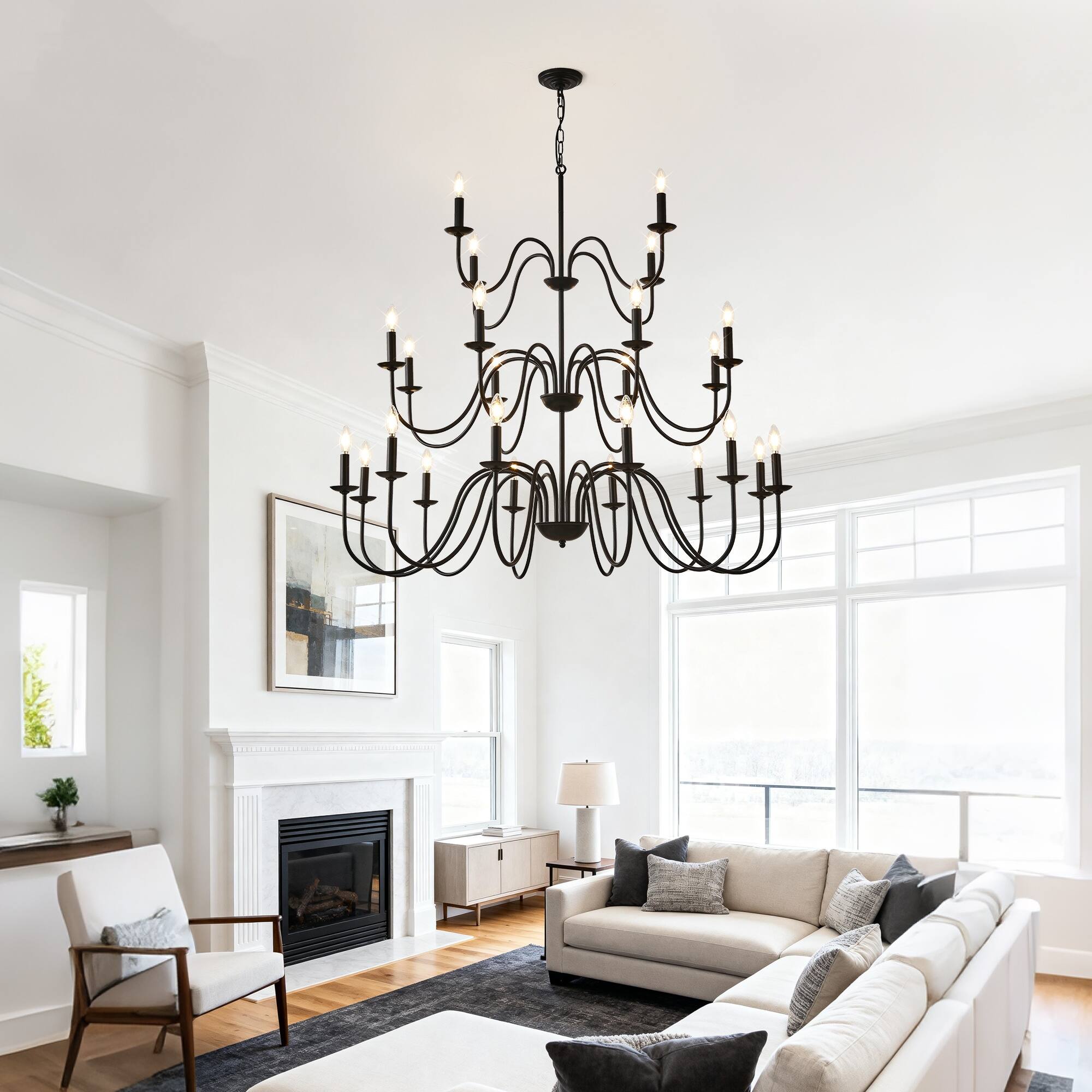 Alt View 3. Boyel Living - Farmhouse Chandelier Black Metal Chandeliers Light Fixtures Industrial for High Ceiling.