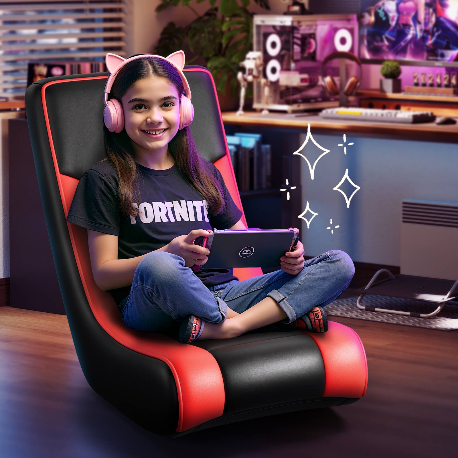 Alt View 1. GTPlayer - Floor Rocker Gaming Chair Ultra Lightweight Ergonomic Floor Rocking Game Seat for Gaming and Lounging - Red.