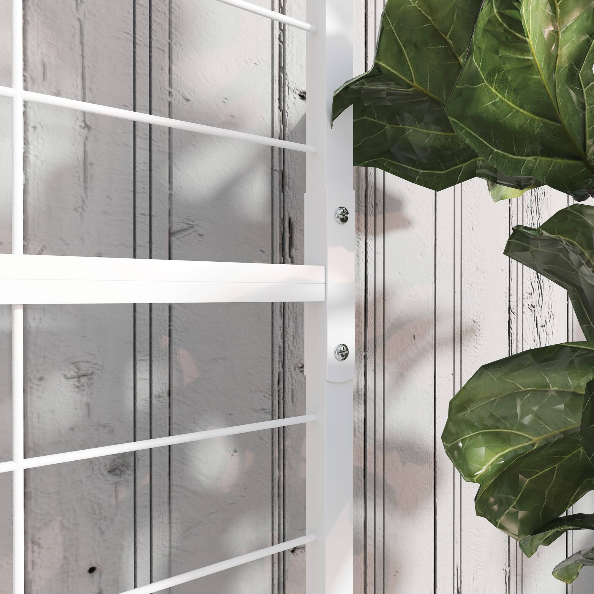 Alt View 8. Outsunny - Tall Plant Stand with Trellis and Hanging Bar, Metal Plant Holder Flower Stand, 35" x 12.8" x 74" - White.