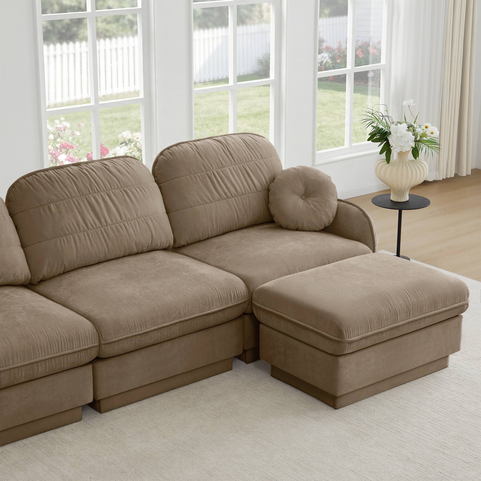 Alt View 6. LOVMOR - 105 inch Chenille Couch L Shaped Deep Seat Storage Ottoman Anti Slip For Living Room Apartment Lounge Plush TV - Light Coffee.