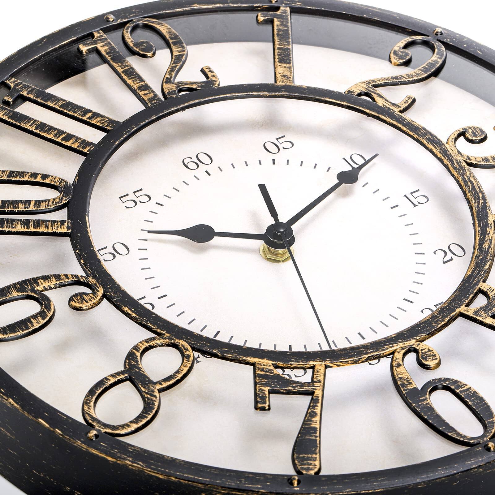 Back. Dazzed Corner - 12 Inch Wall Clock, Silent Non-Ticking Battery Operated Decorative Wall Clock - Gold.