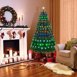 Gymax - 6Ft Pre-lit Optical Fiber Christmas Tree w/ Colorful LED Lights Stand - Green