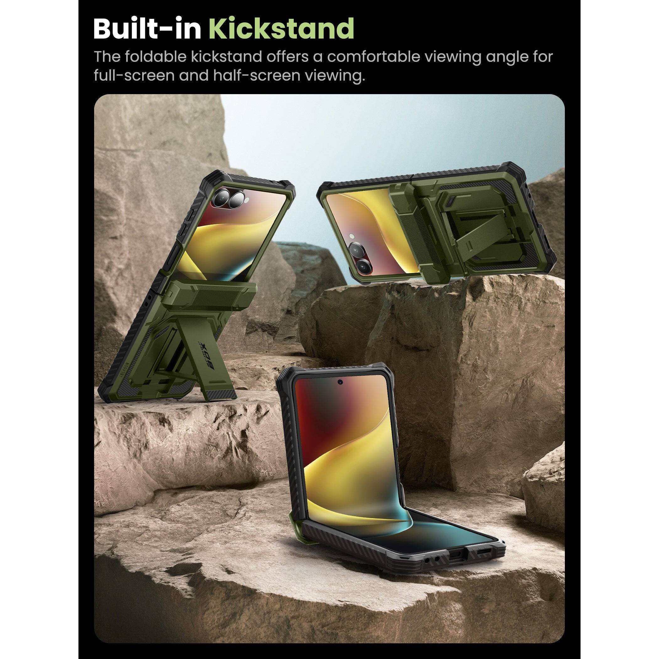 Alt View 1. i-Blason - i-Blason Armorbox Case for Samsung Z Flip7 – Kickstand, Screen Protector, Military-Grade - Dark Green.